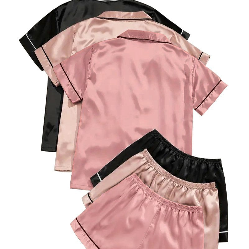 Short-sleeve Satin Three-piece And Six-piece Pajama Sets