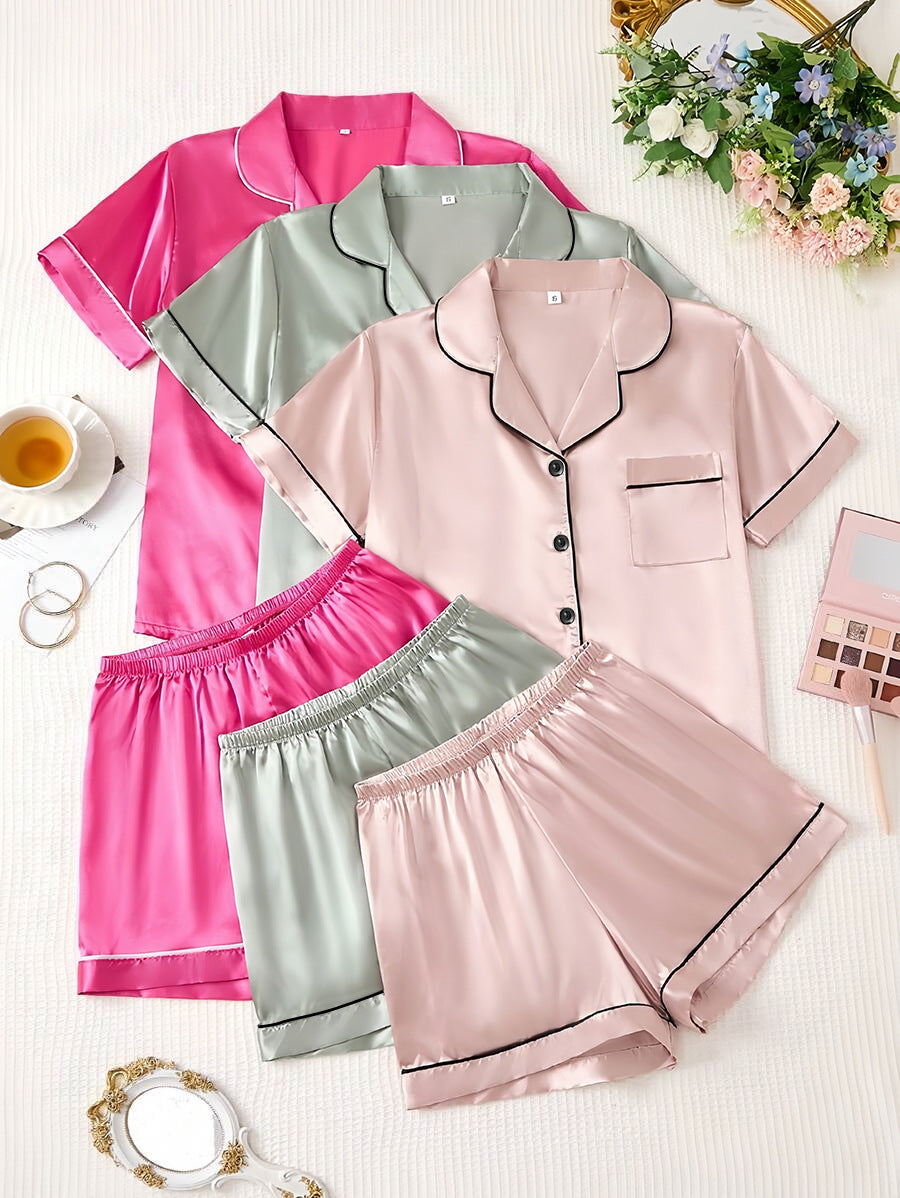 Short-sleeve Satin Three-piece And Six-piece Pajama Sets