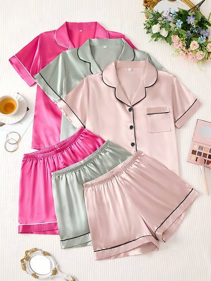 Short-sleeve Satin Three-piece And Six-piece Pajama Sets