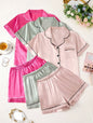 Short-sleeve Satin Three-piece And Six-piece Pajama Sets
