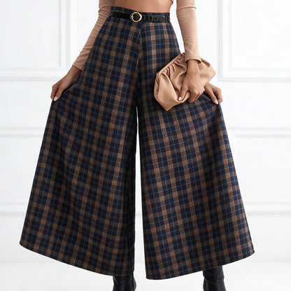 Wide-leg A-line High-waisted Plaid Pants
