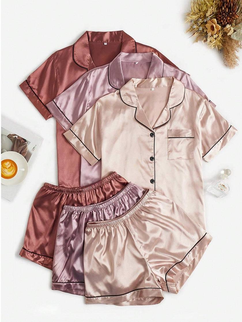 Short-sleeve Satin Three-piece And Six-piece Pajama Sets