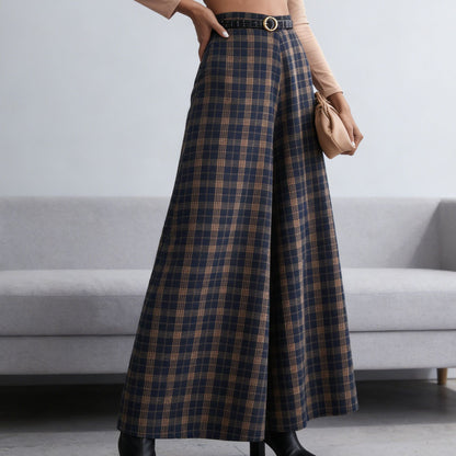 Wide-leg A-line High-waisted Plaid Pants