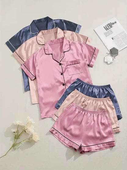 Short-sleeve Satin Three-piece And Six-piece Pajama Sets
