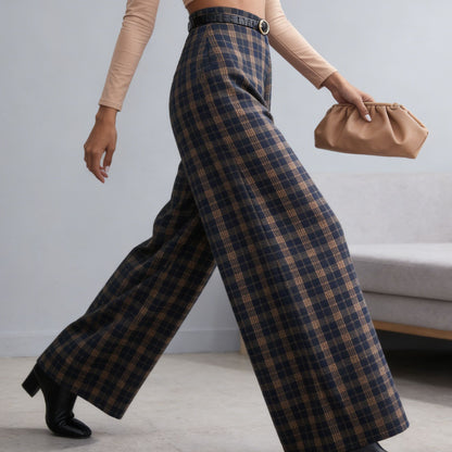 Wide-leg A-line High-waisted Plaid Pants