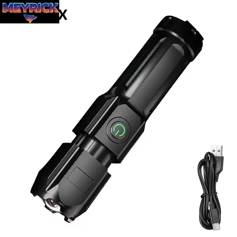 LED Camping Torch Flashlight High Power Rechargeable USB Spotlight Zoom Lantern Built-In Battery for Fishing Outdoor Waterproof